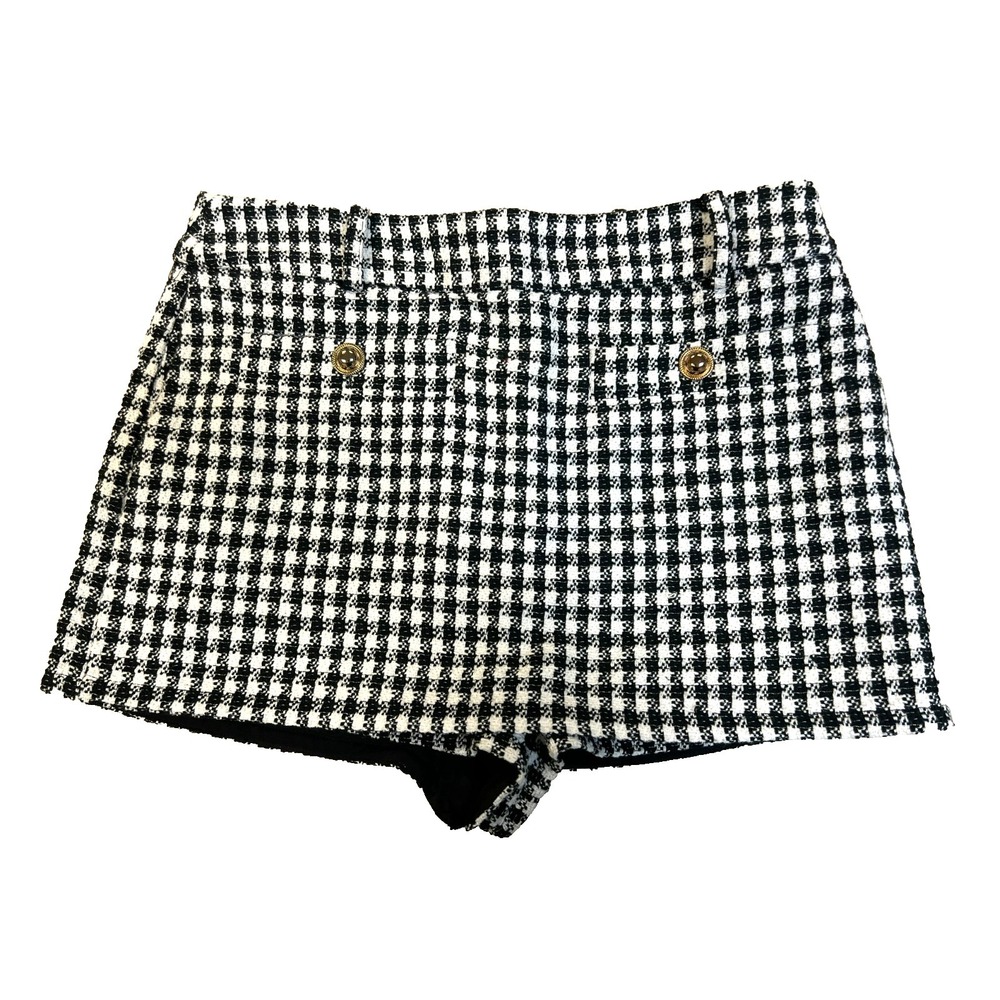 Lovers & Friends Micro Mini Skort B & W Houndstooth Back Zip Belt Loops SZ M